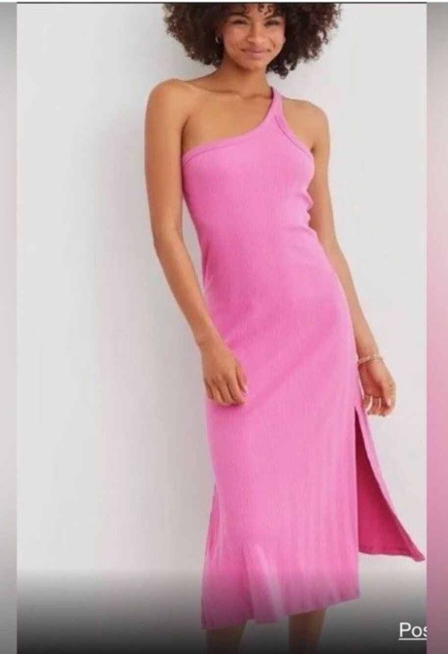 Aerie Ribbed Midi Dress One Shoulder Sz M